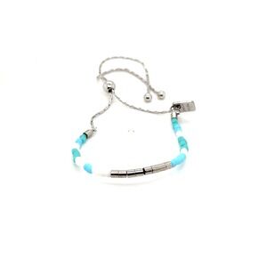 Pura Vida Beaded Bolo Bracelet Blue White Silver Tone Adjustable Slider Charm